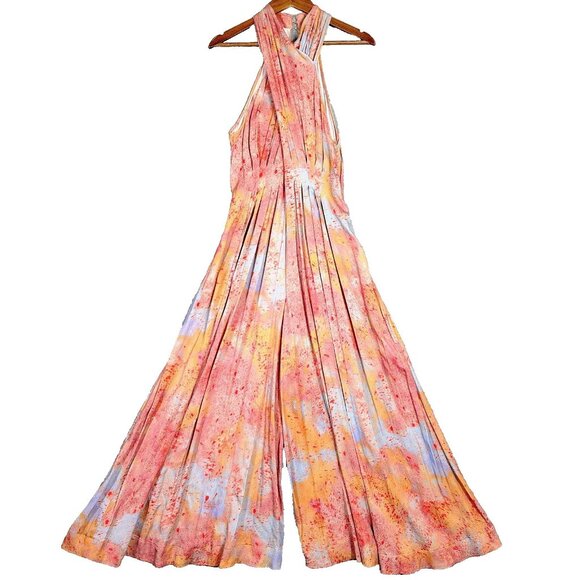Free People Pants - Free People Seduction Jumpsuit Women's S Multicolor Tie-Dye Halter Neck Wide Leg